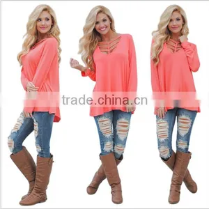 The European and American Fashion Pure Color Loose Long-sleeved T-shirt thumbnail-4