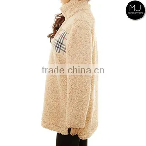 Wholesale Women Monogrammed Plaid Patch Fleece Pullover thumbnail-5