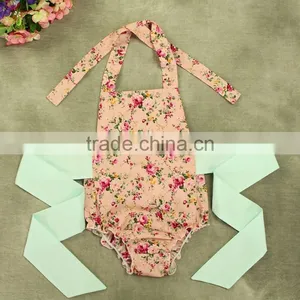 Girl's Flower Printing Wide Stapped Romper for Baby thumbnail-6