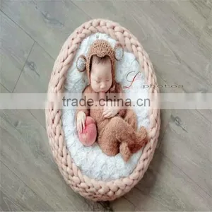 Mohair Baby Romper and Bonnet Sets Newborn Knit Pant Photography Props Baby Mohair Hooded Romper Luxury Overall Outfit Sitter thumbnail-4