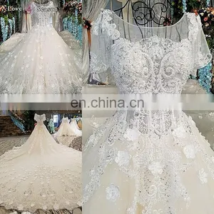 LS00227 Cap Sleeves Long Train Luxury High Quality New Women Dresses Party Long Evening Wedding Dresses African thumbnail-3