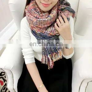 Pink Tone Preppy Style Oversize Faux Wool Scarves Oblong Mixed Colors Tassels Cape Women Fashion Scarf thumbnail-1