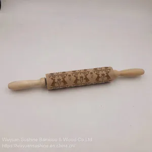 Rabbit Pattern Wooden Rolling Pin, Made of Chinese Cherry thumbnail-2