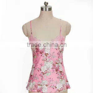 100% Poly Woven Ladies Print Camisole With Lace thumbnail-1