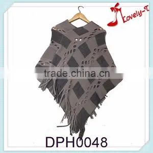 2015 Hot Sale New Fashion Clothing Crochet Knitting Poncho Women Sweater for Wholesale With Holes and Tassels thumbnail-1