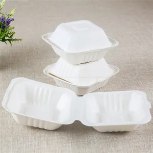Customizable 450ml Refrigerator & Microwave Safe Biodegradable 6 Inch Sugarcane Bagasse Burger Box Clamshell thumbnail-3