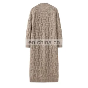 New Arrival Winter Women's X-Long Cardigan Pure Cashmere Chunky Knit Sweater Button Decoration V-Neck Collar Streetwear Style thumbnail-2