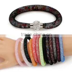 Hot Sale Stardust Mesh Single Wrap Bracelets With Crystal Stones Filled Magnetic Clasp Charm Wristband Bangles thumbnail-1