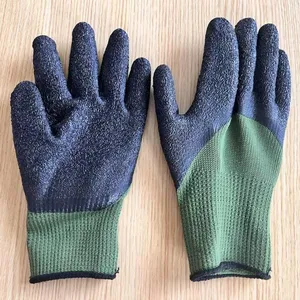 Deep Green Polyester 7 Gauge Knitted Wrinkled Latex Palm Coated Safety Work Gloves for Workers thumbnail-1