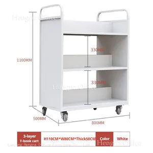 H1100mm Vertical 3 Layer Steel Filing Cart | Compact Mobile Book Shelf Organizer Library Book Trolley With Large Storage thumbnail-3