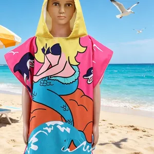 Wholesale Custom Printed Kids Beach Poncho - Bulk Children's Hooded Towel Manufacturer, Private Label Microfiber Changing Robes thumbnail-1