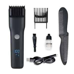 USB Fast Charging IPX7 Waterproof Men Beard Trimmer,Stainless Steel Blade 600mAh Li‑ion LCD Cordless Hair Clipper for Hotel Home Travel Salon thumbnail-2