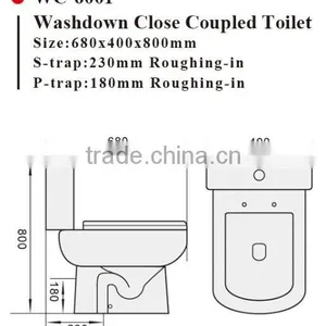 WC-6001 Washdown Two-Piece Toilet With Soft Closing Cover Ramp Down Closer, Water Closet Toilet Bowl thumbnail-2
