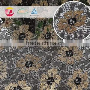 Factory Cheap Nylon Poly Embroidery Lace Fabric Emerald Gold for Sale thumbnail-6