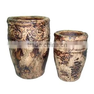 Terracotta Set of 2 Round Reproduction Antique Vase thumbnail-1
