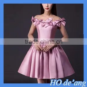 HOGIFT Word Shoulder Party Dress,short Paragraph Wedding Toast Dress,bridesmaid Dress With Bow Small Flowers thumbnail-1
