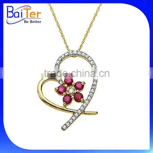 Custom Two Tone White Gold Plated Cubic Zircon CZ Micro Paved 925 Sterling Silver Created Diamond Heart Pendant Wholesale thumbnail-2
