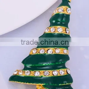 Vintage High Christmas Tree With Clear Rhinestone Snow Brooch thumbnail-2