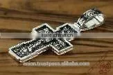 Silver 925 Cross Crucifix. Russian & Greek Orthodox Style. Burnished Silver thumbnail-3