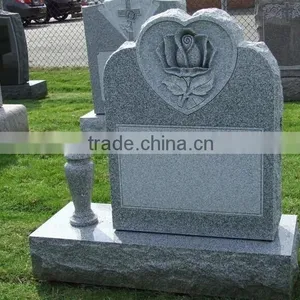 American Upright Sesame White Granite Headstone With Rose Carving thumbnail-1
