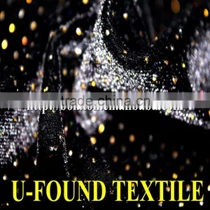 95% POLY 5% SPANDEX KS VELVET WITH GLITTER GOLD PRINT FOR GIRL EVENING DRESS FABRIC thumbnail-2