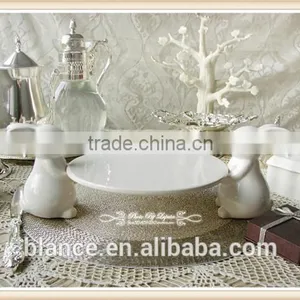 White Porcelain Souvenir Rabbit Plate Easter Rabbit Design Dish thumbnail-1