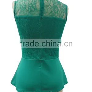 Lace Detailed Green Sleeveless Ladies' Blouse thumbnail-2