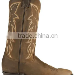 Brown Full Grain Distressed Leather Western Cowboy Boots Wholesale thumbnail-2