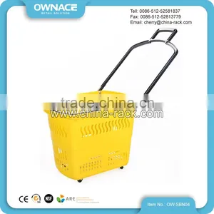 Wholesale Supermarket Rolling Plastic Shopping Basket With Wheels thumbnail-1