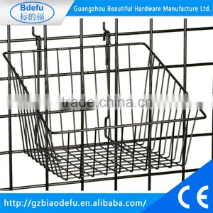 Fixture Displays Black 12" x 12" Metal Gridwall Slatwall Basket w/ Hooks thumbnail-1