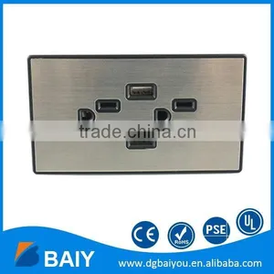 Aluminum Alloy Gloss Surface US Plug Wall Socket 2 USB Outlets 2 USB Port thumbnail-1