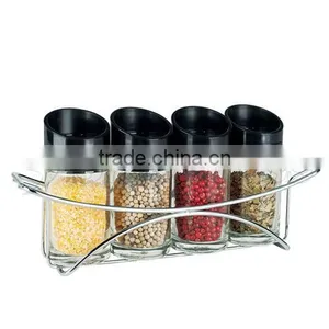 SINOGLASS Trade Assurance With Wire Rack 4 Jars Spice Rack Set thumbnail-1