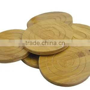 DT017 All Natural Round Bamboo Coaster, Set of 6 PCS in Holder Bamboo Table Mat thumbnail-3