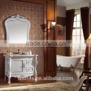 White Color Solid Wooden Bathroom Basin Mirrored Cabinets WTS1612 thumbnail-2