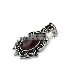 Mens Gothic Big Red Stone Pendant Vintage Carving Pendant Stainless Steel Popular Pendant thumbnail-2