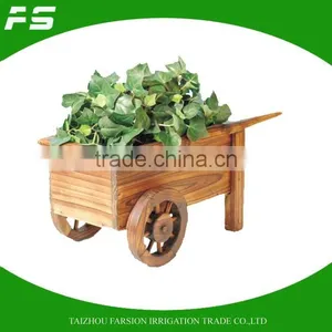 Antique Design Fir Wooden Garden Planter Pot With Wheel thumbnail-1