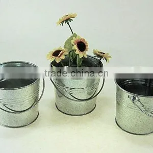 3pc Silver Finish Speckled Water Cans Bucket Pail Planter Antique Copper Planter thumbnail-1