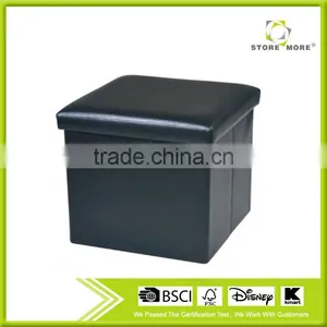 Black Collapsible Faux Leather Foot Rest Storage Stool thumbnail-1