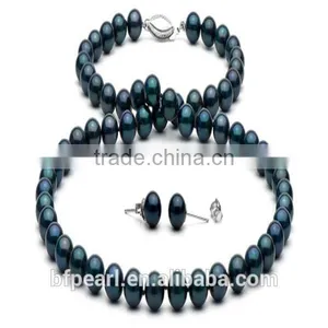 6.5-7mm Pearl Beaded Necklace Jewelry and Earrings With Black Akoya Pearls thumbnail-1