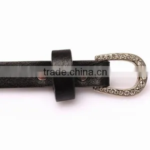 Fashion Rhinestone Decorated Pin Buckle Sex Girl Black Thin PU Waist Belt thumbnail-6