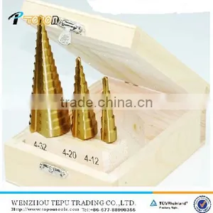 Tin Coated. 3pcs HSS Step Drill Set in Wood Bix Packing thumbnail-1