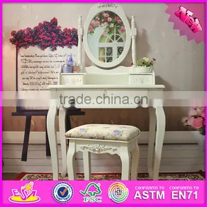 2016 Wholesale Fashionable White Wooden Makeup Vanity Table With Mirror W08H060 thumbnail-2