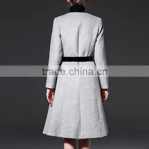Cheap Wholesale Autumn Winter Heavy Wool Coat Elegant Ladies O-Neck A-Line Medium-Long Woolen Trench Outerwear Female Jackets thumbnail-2