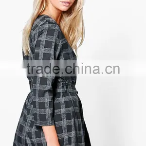 100% Polyester Checked Wrap Front Playsuit Wool Tartan Plaid Fabric Women Sexy Jumpsuits 2017 thumbnail-3