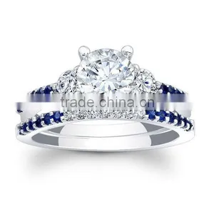 Original Design Top Selling Fresh-looking Sapphire cz Diamond Romantic Wedding Jewelry Sterling Silver Ring Set thumbnail-1