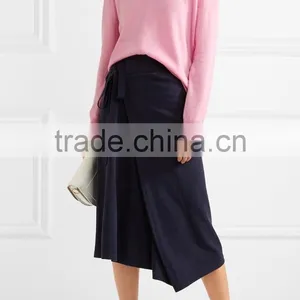 Crew Necked Pink Colored Asymmetrical Hem 100% Cashmere Sweater Women thumbnail-4