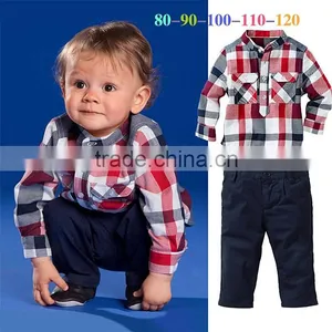 2016 New Boy Fall Clothing Set Grid Boy Suit Casual Baby Children Clothes Kids Wear Free Shipping thumbnail-1