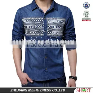 2016 New Design Men Printed Washed Denim Casual Shirt , Cowboy Shirt thumbnail-1