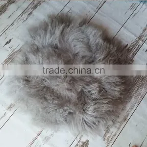 Newborn Wool Ruffle Blanket Flokati Baby Fur Round Rug Backdrop Newborn Photography Props Baby Basket Stuffer Background thumbnail-2