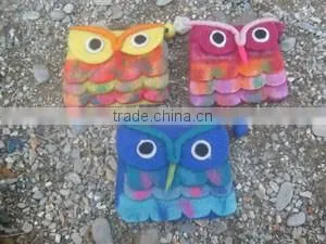 Pure Sheep Wool Hand Made Owl Design Felted Purse/ thumbnail-1